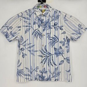 Tommy Bahama Shirt Mens Medium Hawaiian Short Sleeve Striped Floral Silk Blend
